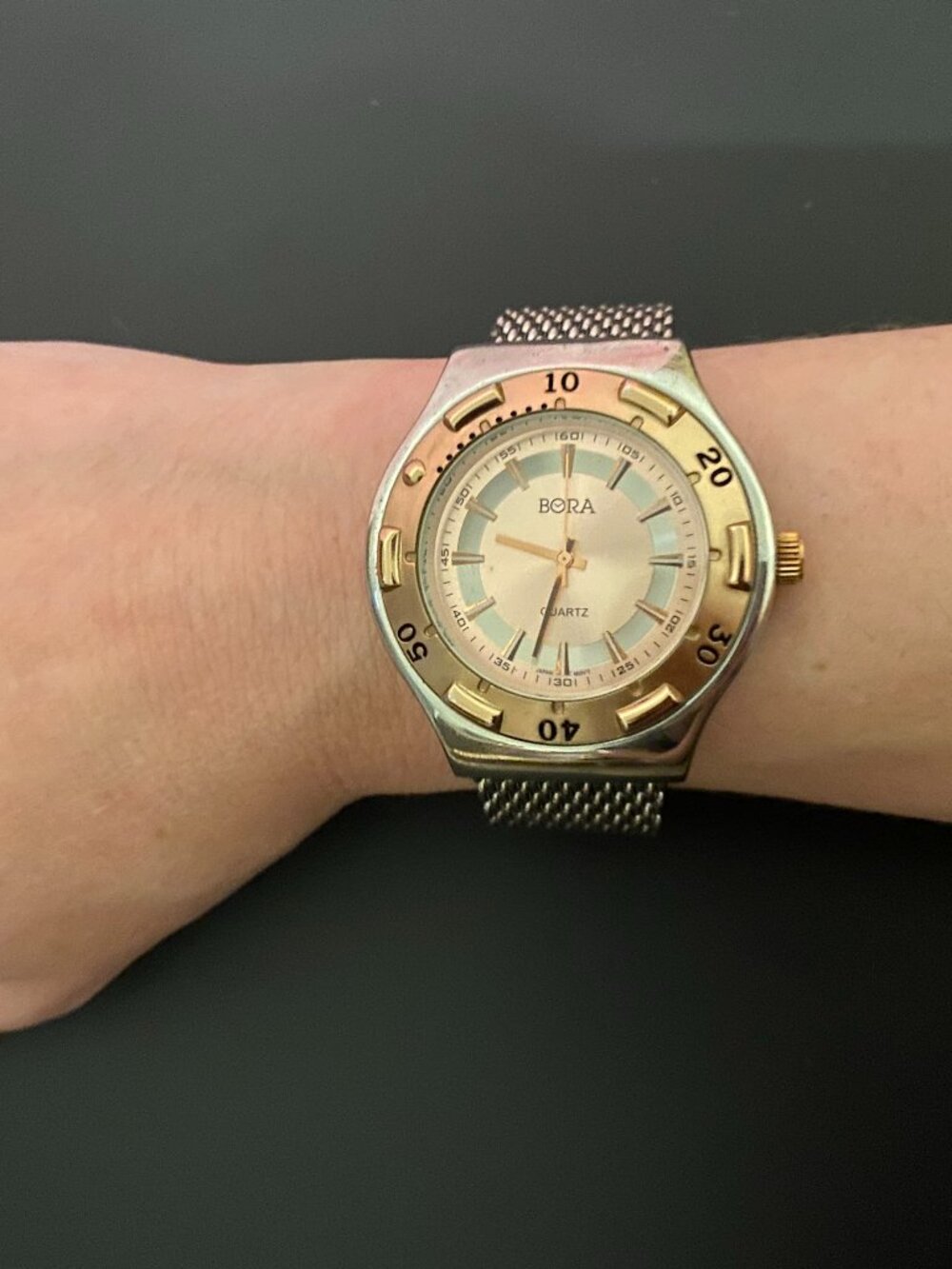 Bora Two-Tone Mesh Quartz Watch, OS, Rose Gold/Silver